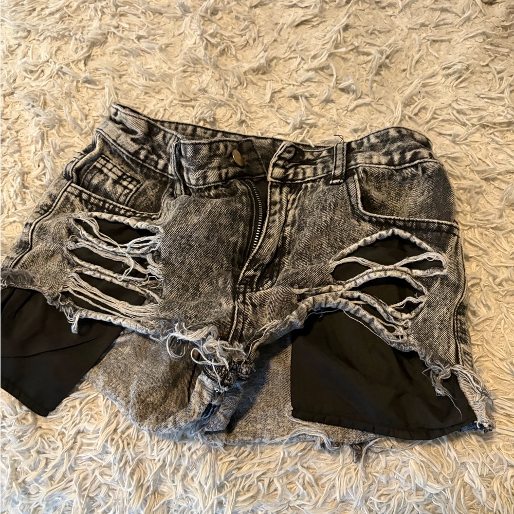 Distressed Black Denim Shorts